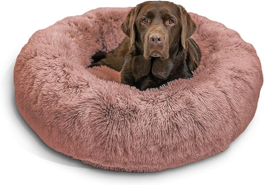 Best Friends by Sheri The Original Calming Donut Cat and Dog Bed in Shag Fur Dusty Rose, Large 36"