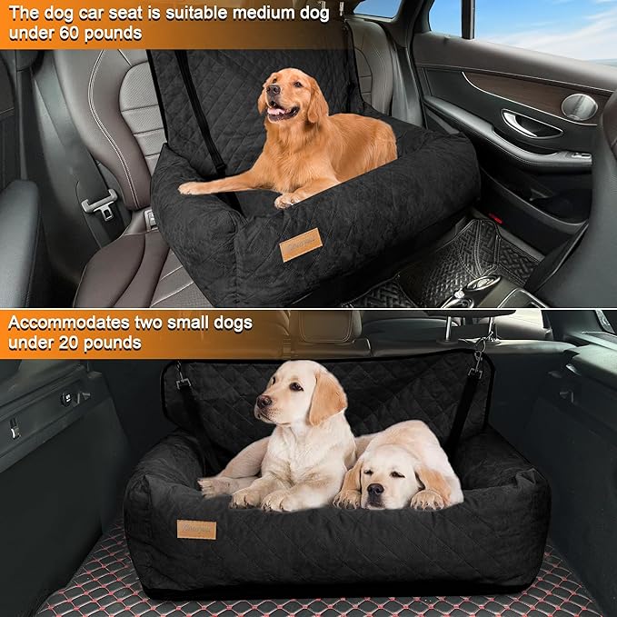 Dog Car Seat Pet Booster Car Seat for Mid/Large Dogs, Dog Car Seat is Safe and Comfortable, and can be Disassembled for Easy Cleaning, Comfy Ultra Soft Car Travel Bed (Black Soft Medium Dog Car Seat)