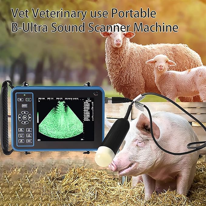 Ultrasound Scanner Veterinary for Pregnancy, Vet Digital Portable B-Ultra Sound Scanner Machine Farm Animals Pet with 3.5 Mhz Mechanical Probe 8 Color Panels for Sheep, Dog, Cat And Pig Pregnancy Test