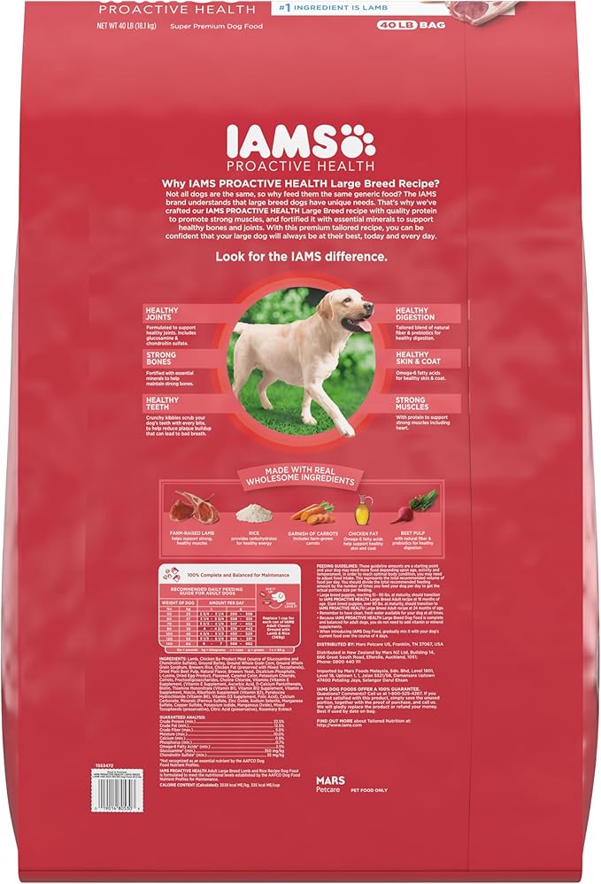 Iams Proactive Health Large Breed Adult Dry Dog Food Lamb & Rice Recipe, 40 lb. Bag