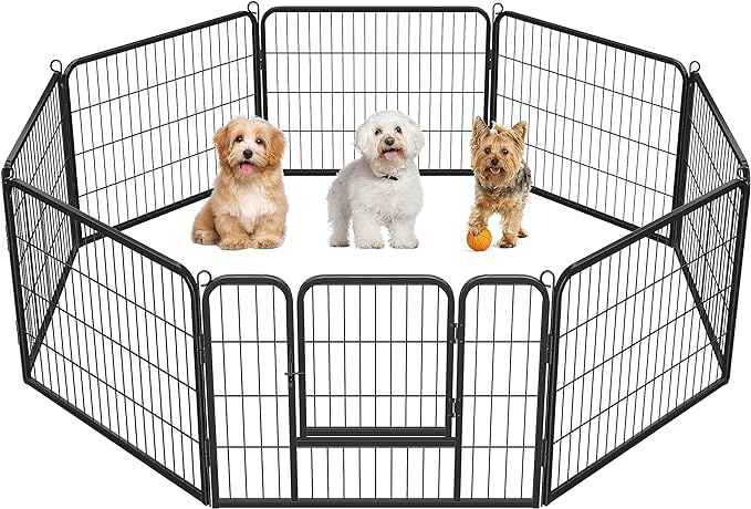 Yaheetech Heavy Duty Extra Wide Dog Playpen, 8 Panels Outdoor Pet Fence for Large/Medium/Small Animals Foldable Puppy Exercise Pen for Garden/Yard/RV/Camping 24 Inch Height x 32 Inch Width