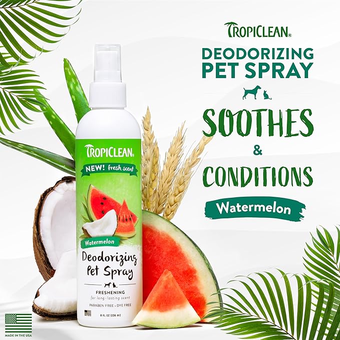 TropiClean Watermelon Cat & Dog Deodorizing Spray | Cat & Dog Grooming Supplies | 8 oz | Made in the USA