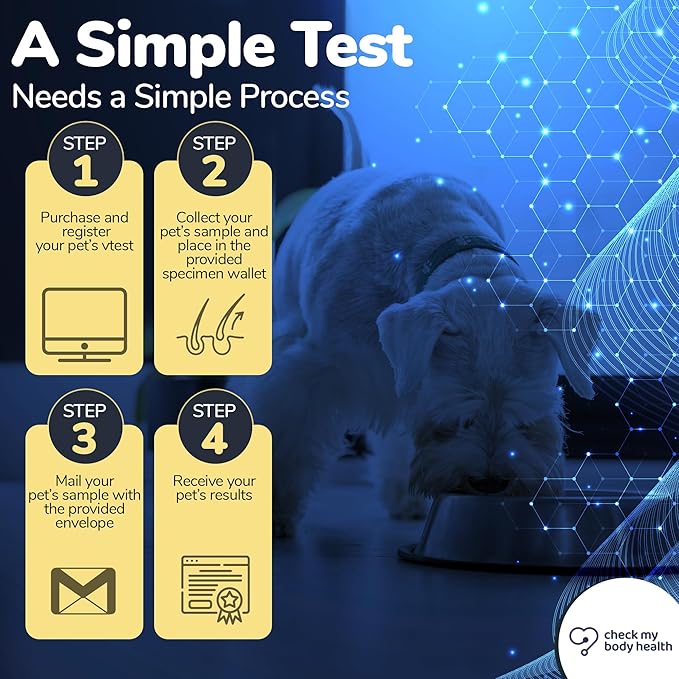 Check My Body Health Pet Sensitivity Test for Cats or Dogs, Easy to Use at Home Food Sensitivity Test for Cats & Dogs, 460 Different Intolerances Tested, Hair Analysis Testing Kit, Results in 5 Days