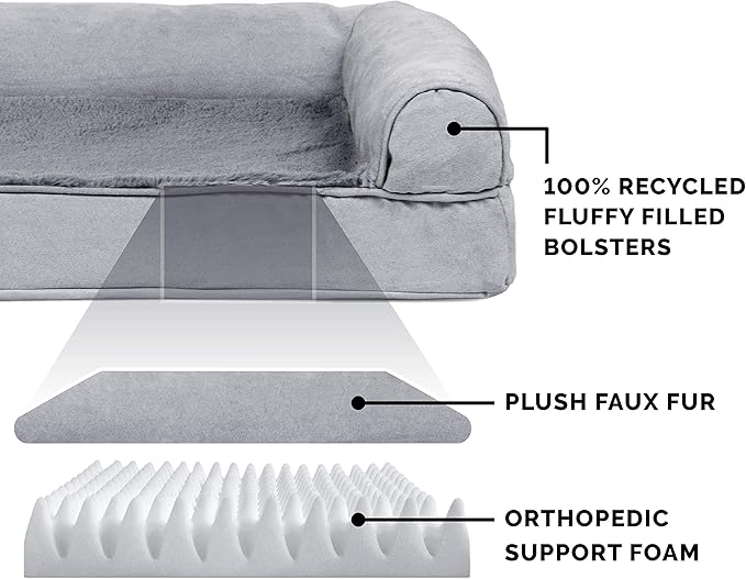 Furhaven Orthopedic Dog Bed for Medium/Small Dogs w/ Removable Bolsters & Washable Cover, For Dogs Up to 35 lbs - Plush & Suede Sofa - Gray, Medium