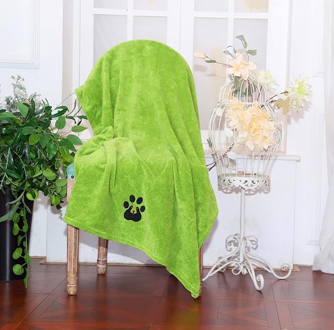 Extra Large Dog Towels for Drying Dogs - Pack of 2 - Super Absorbent Soft Microfiber Pet Bath Grooming Towel for Dogs and Cats & Other Pets (XL-55" * 36", Green and Brown)