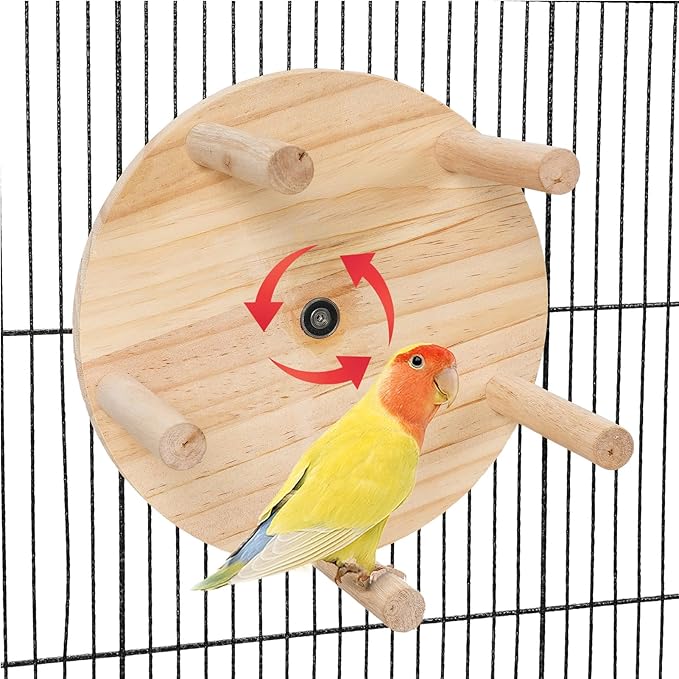 Bird Toy Rotating Perch Toy, Wooden Parrots Ferris Wheel Toy with Perches, Hanging Bird Stand Cage Accessories for Parakeet Parrot, Cockatiel, Budgerigar,Conure, Lovebirds