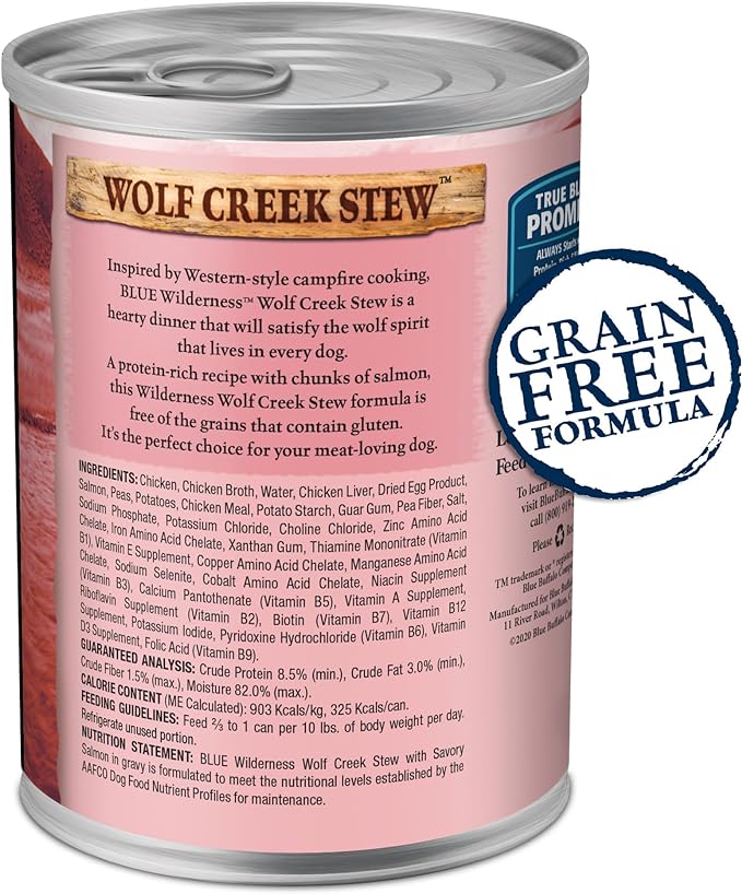 Blue Buffalo Wilderness Wolf Creek Stew High Protein, Natural Wet Food for Dogs, Hearty Salmon Stew in Gravy, 12.5-oz cans, 12 Count