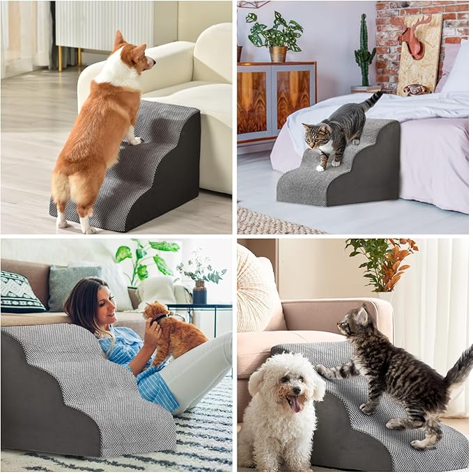 Mity rain Cat Stairs, 3-Steps Cat Stairs for Old Cats, Gentle Slop Design for Senior/Injury/Small Cats, Strong Support 3D Cat Ramp for Climbing on Bed Chair Couch