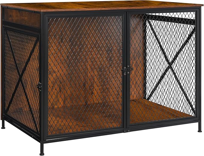 DWANTON Dog Crate Furniture, 42.5" L Three-Door Wooden Dog Kennel Indoor, Connectable expansion, Wooden Dog Crate Table for Small/Medium/Large Dog, Dog House, Dog Cage Large, Rustic Brown