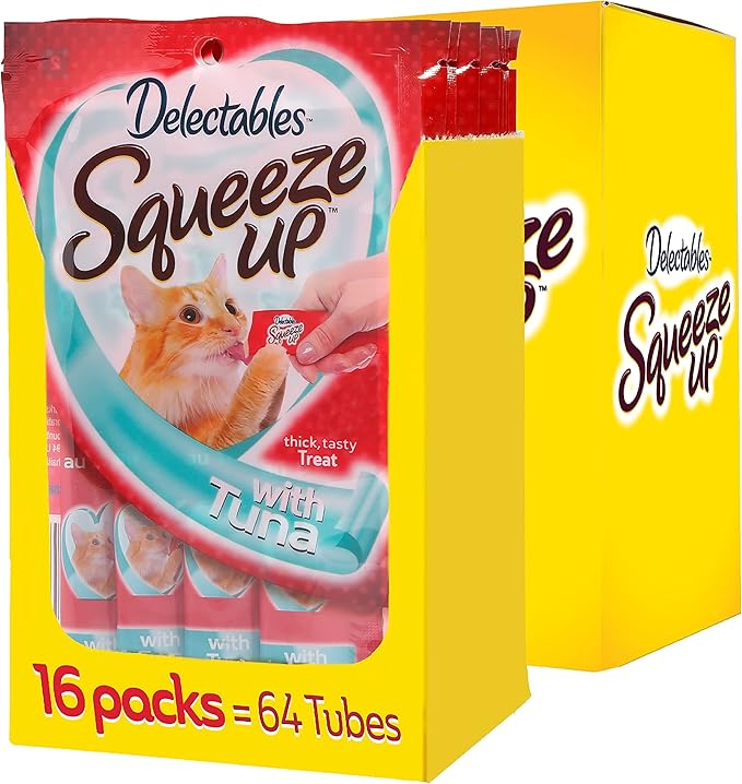 Hartz Delectables Squeeze Up Interactive Lickable Wet Cat Treats for Adult & Senior Cats, Tuna, 32 Count (Pack of 2)