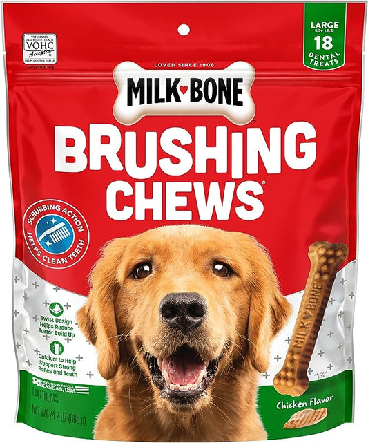 Milk-Bone Original Brushing Chews 18 Large Daily Dental Dog Treats Scrubbing Action Helps Clean Teeth