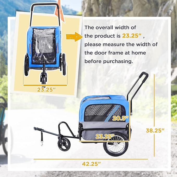 Aosom 2-in-1 Small Dog Bike Trailer and Bike Stroller with Hitch, Bicycle Trailer Sidecar Bike Wagon Cart Carrier Attachment for Travel, Blue