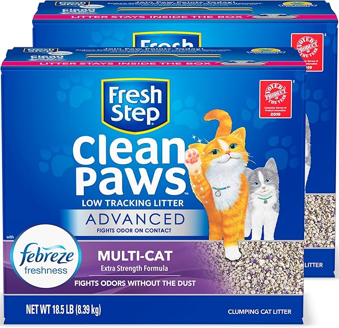 Fresh Step Clean Paws Cat Litter With Febreze Freshness, Advanced Multi-Cat Low-Tracking Clumping Litter With Guaranteed Odor Control, 37 lbs. (2 x 18.5 lb. Box)