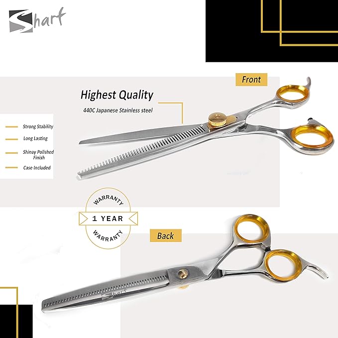 Professional Cat and Dog Grooming Scissors heavy-duty Pet Thinning Scissors for Dogs and Cats, 440c Japanese Steel Comfortable Long-Lasting Sharpness for Years (Contemporary)