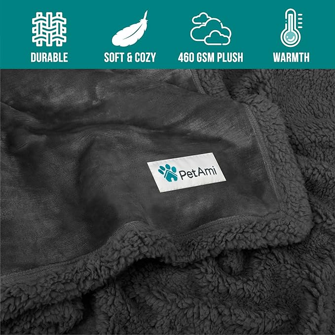 PetAmi Dog Blanket for Medium Large Dogs, Pet Bed Blanket Cat Puppy Kitten, Fleece Furniture Couch Cover Protector Sofa Car, Soft Sherpa Dog Throw Plush Reversible Washable, 40x60 Solid Dark Gray
