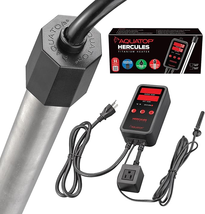 Aquatop 1500W Titanium Tube Heater with Digital Controller - Fully Submersible for 300-500 Gallon Fish Tanks, Adjustable High & Low Temperatures, Durable Water Heater, Aquarium Heaters, TTH-1500