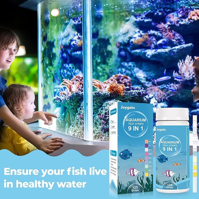 9 in 1 Aquarium Water Test Kit - Easy & Accurate Aquarium Test Strips, 125 Strips Fish Tank Water Testing Kit Monitor pH, Nitrite, Nitrate and More - Ideal for Freshwater and Saltwater Aquariums