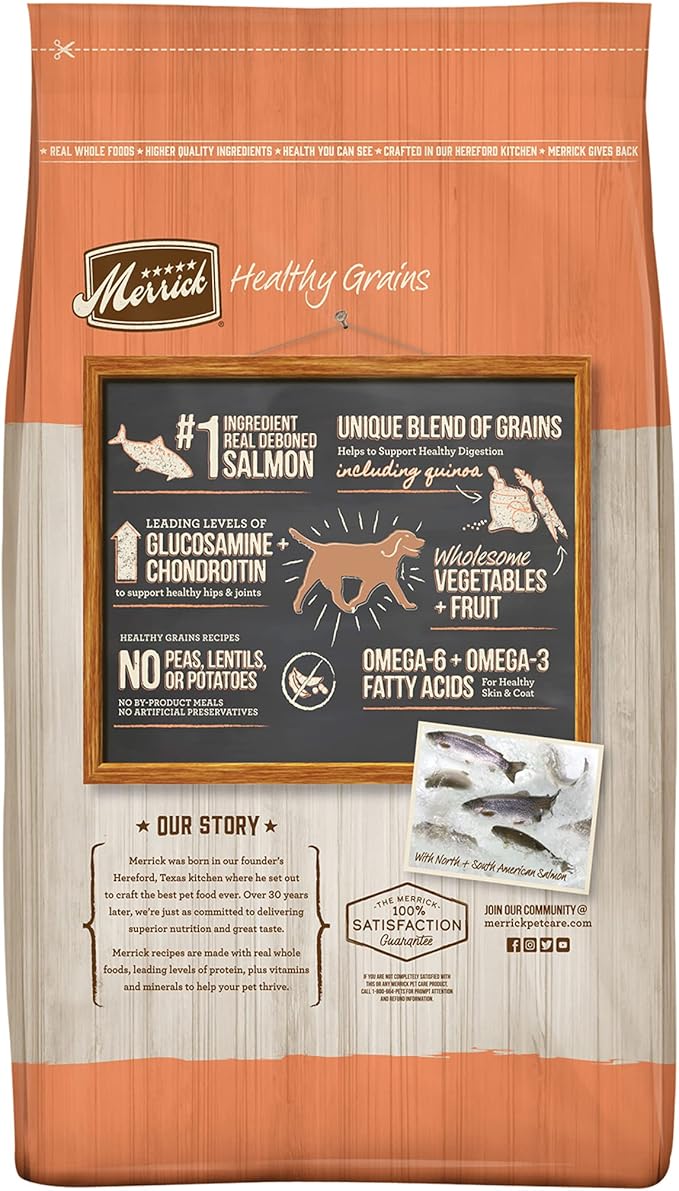 Merrick Healthy Grains Premium Adult Dry Dog Food, Wholesome And Natural Kibble With Salmon And Brown Rice