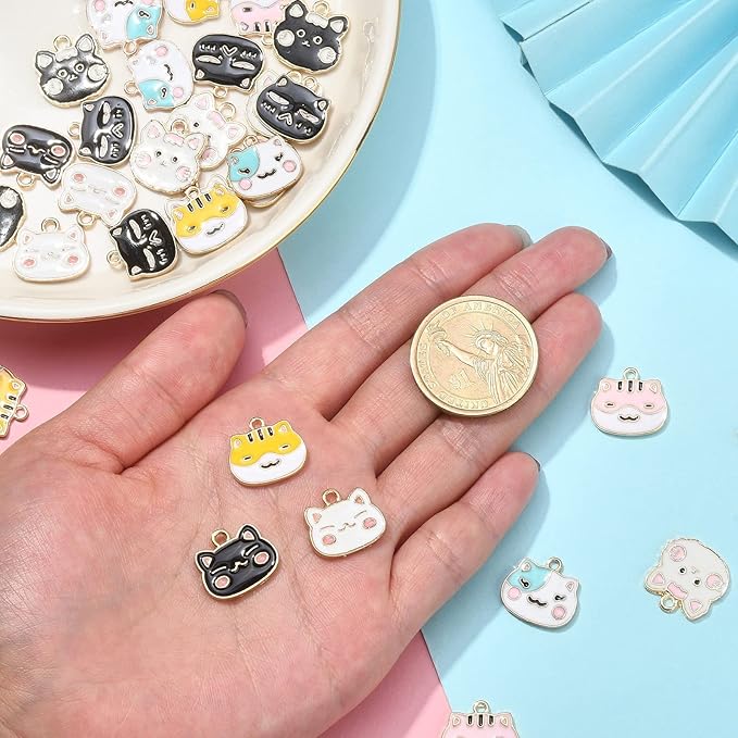 KitBeads 32pcs Enamel Cat Charms Cartoon Cute Kitten Charms Cartoon Animal Pet Cat Charms for Jewelry Making Bracelets Bulk