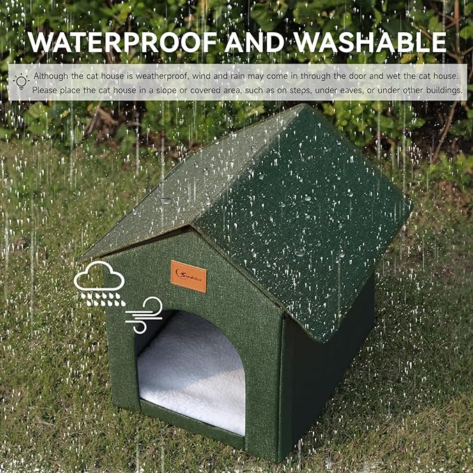 Outdoor Cat House, Outdoor Cat Shelter Feral Cat, Outside Waterproof Cat House for Outdoor/Indoor Cats, Insulated Cat House for Winter with Cozy Cushion, Easy to Assemble, Olive Green, 2 Pack