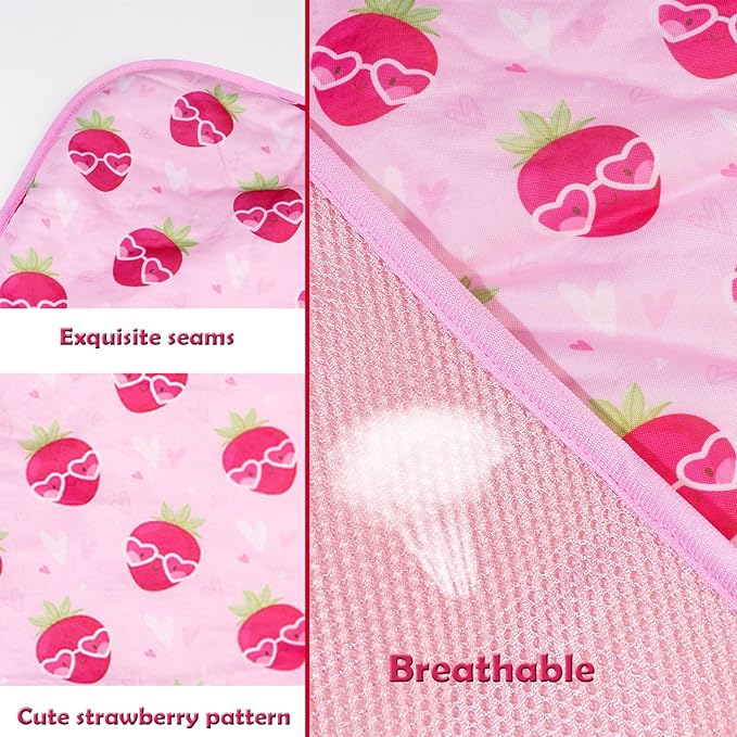 Dog Ice Pad Ice Silk Cats Kennel Mat Pet Cooling Pad Summer Cool Bamboo Mat Breathable Pad (Strawberry, L)