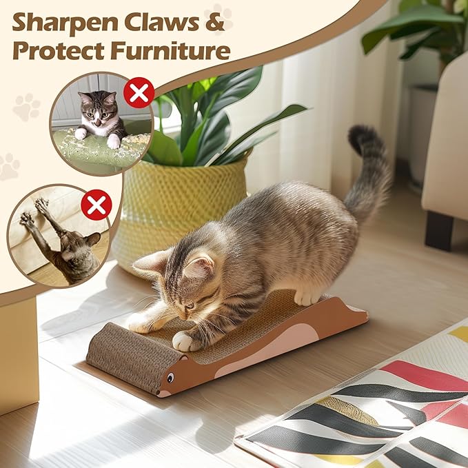 ComSaf Cat Scratching Board 2 Pack, Cat Scratcher Cardboard, Curved Cat Scratcher, Cute Cat Scratch Pad for Kitty, Recycle Cardboard Cat Scratcher, Double-Sided Pad for Long Lasting Use (Brown)