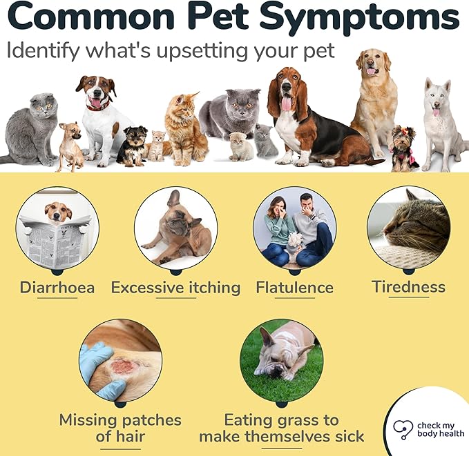 Check My Body Health Pet Sensitivity Test for Cats or Dogs, Easy to Use at Home Food Sensitivity Test for Cats & Dogs, 460 Different Intolerances Tested, Hair Analysis Testing Kit, Results in 5 Days