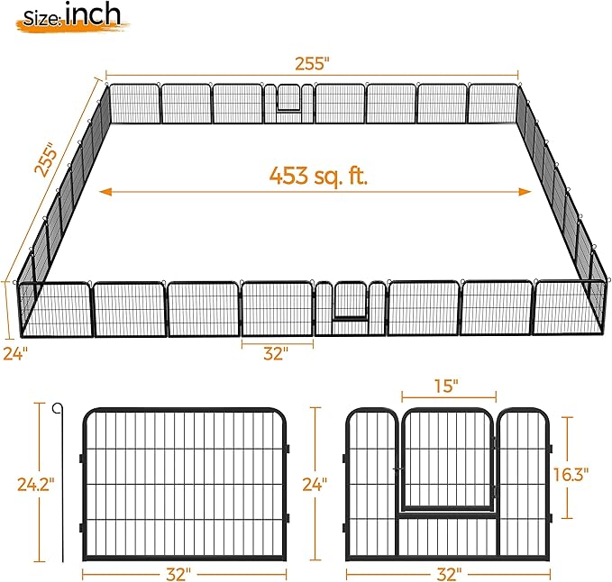 Yaheetech Foldable Pet Pen 24''H Metal Foldable Dog Playpen Puppy Cat Exercise Fence Barrier Kennel 16 Panels/32 Panels 32 Panels