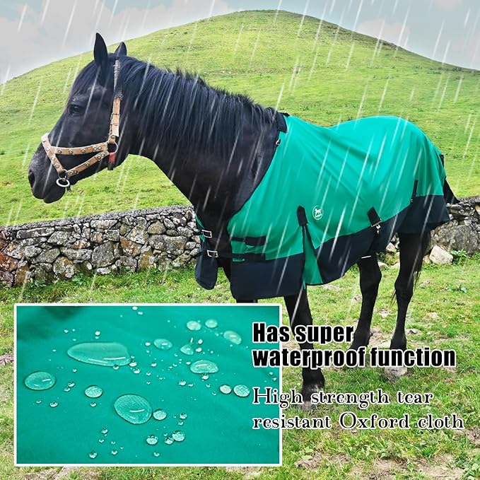 Waterproof and Breathable Horse Sheet|Horse Blankets for Real Horses|Adjustable with Tail Rainy Day Choices for Horses(76", Green)