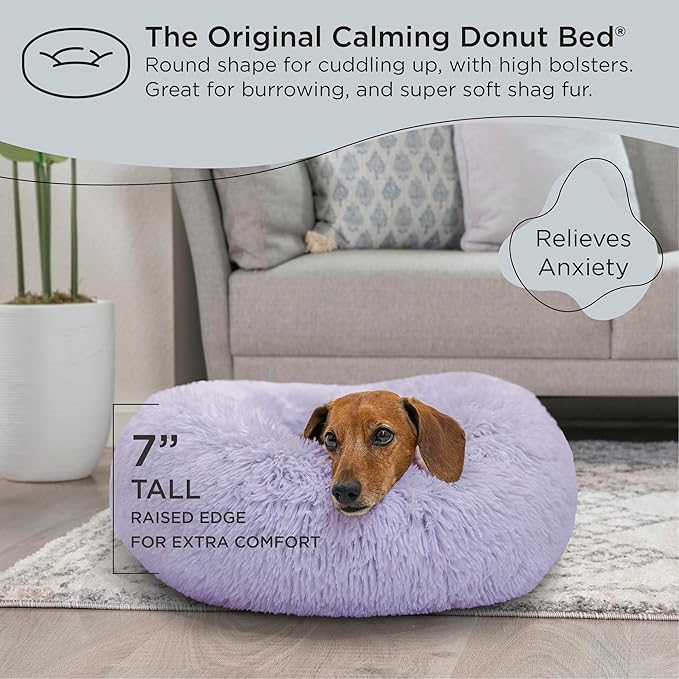 Best Friends by Sheri The Original Calming Donut Cat and Dog Bed in Shag Fur Lavender, Small 23"