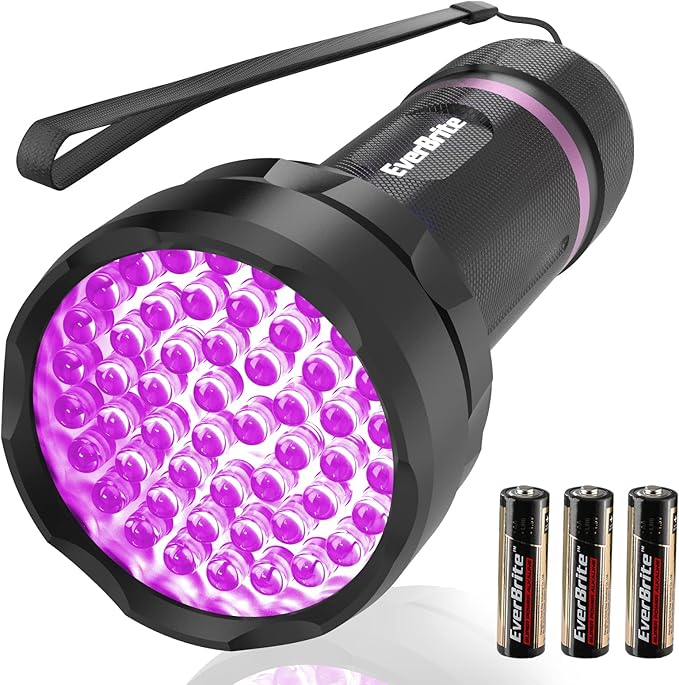 EverBrite UV Flashlight, 51 LED Blacklight Flashlights, 395nm Black Light Flashlight for Pet Urine Detection, Carpet, Scorpions and Bed Bug, Batteries Included