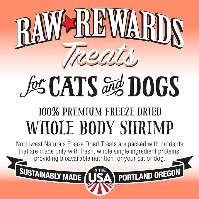 Northwest Naturals Raw Rewards Freeze-Dried Shrimp Treats for Dogs and Cats - Bite-Sized Pieces - Healthy, 1 Ingredient, Human Grade Pet Food, All Natural - 1 Oz (Pack of 3) (Packaging May Vary)