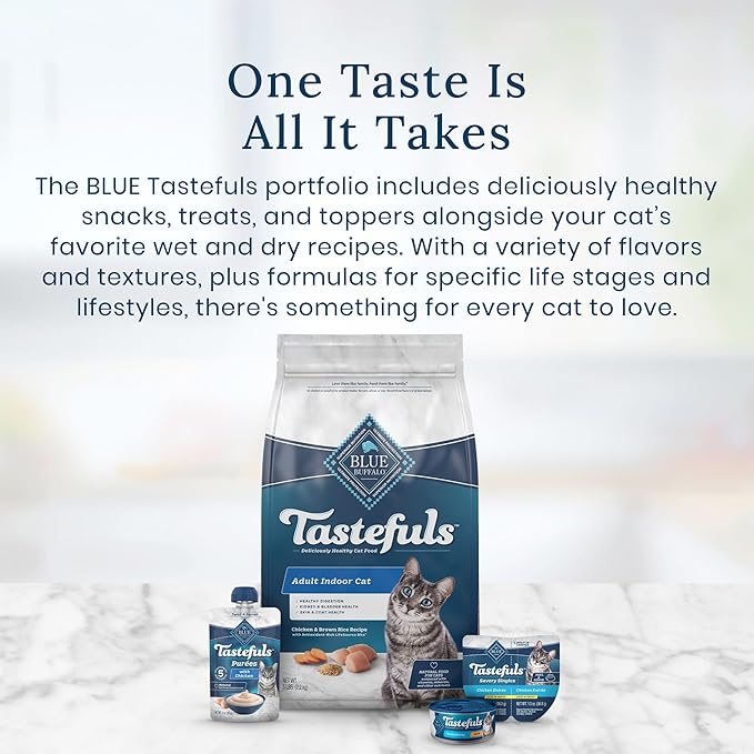 Blue Buffalo Tastefuls Adult Cat Natural Purées Multi-Pack, Tuna 3-oz Resealable Twist Cap Pouches (12 Count)