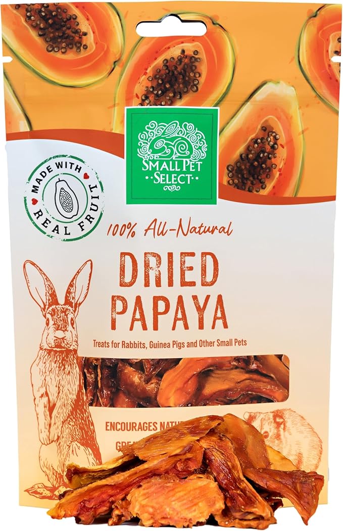 Small Pet Select - Dried Papaya, a Natural Treat for Rabbits, Guinea Pigs, Gerbils, Hamsters, Mice, and Rats, 2oz