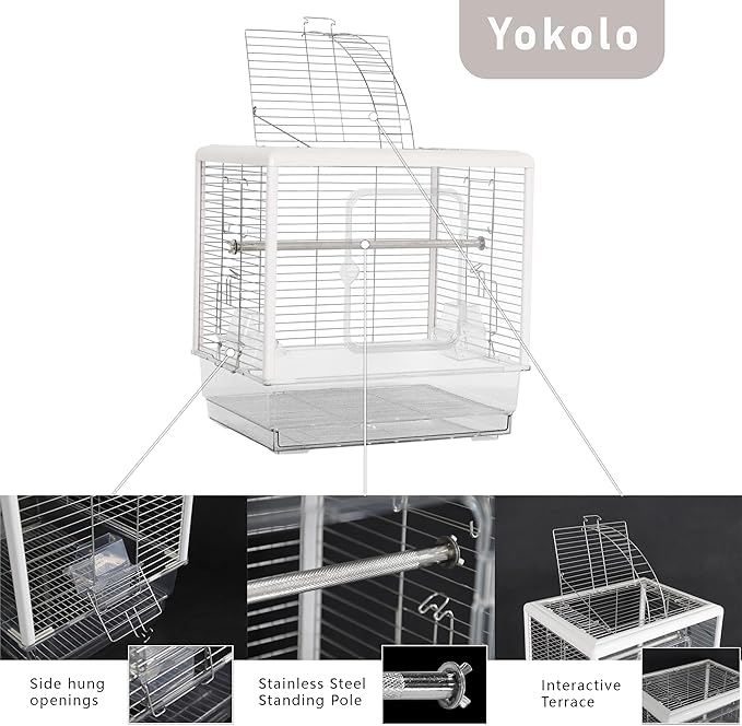 Bird Cage 27-inch Inch Wrought Iron Parrot Cage Acrylic See-Through Standing Flight Parakeet Cage for Cockatiels Cheek Conure Lovebird Budgie Finch Canary