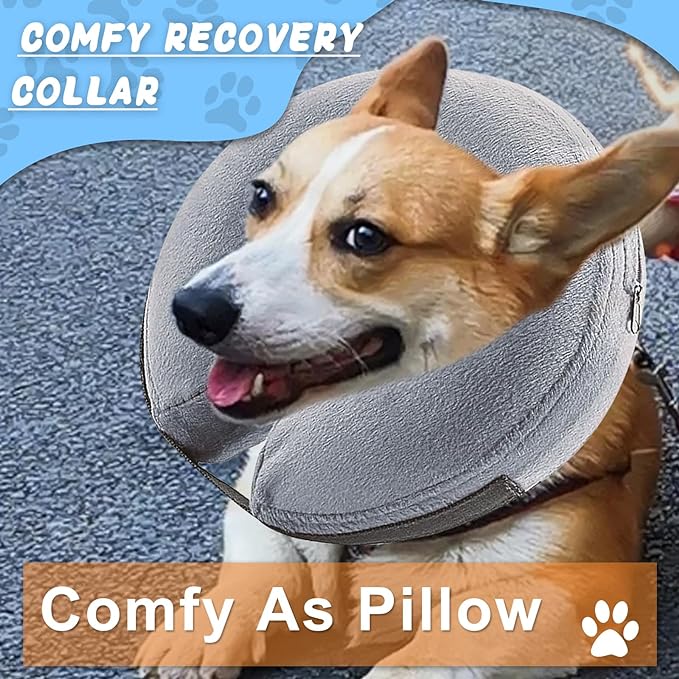 Inflatable Dog Cone Collar (L Size), Soft Blow-up Protective Recovery Dog Collar, Pet Donut Cone Collar, Comfy Elizabethan Collar After Surgery for Medium Large Dog to Prevent Licking, Grey