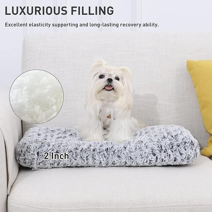 KSIIA Washable Dog Bed Deluxe Plush Dog Crate Beds Fulffy Comfy Kennel Pad Anti-Slip Pet Sleeping Mat for Large, Jumbo, Medium, Small Dogs Breeds, 17" x 12", Gray