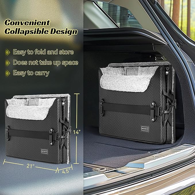 PETSFIT Dog Car Seat Medium Sized Dog, Waterproof PU Leather Dog Seat for Car with Patent Safe Buckles, 2 Clip-On Safety Leashes, Suitable for 2 Small Dogs or a Medium Dog (Medium, Black)