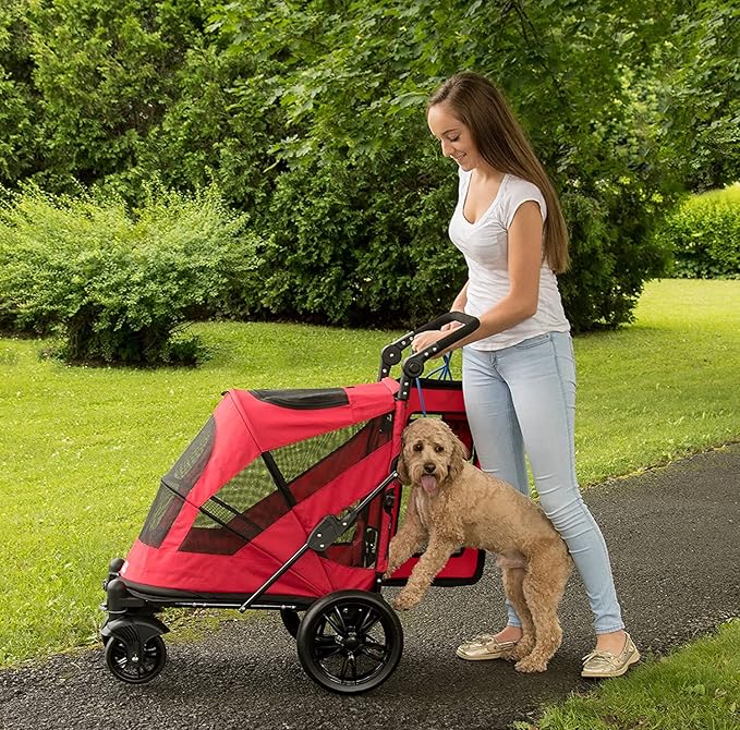 Pet Gear NO-Zip Pet Stroller with Dual Entry, Push Button Zipperless Entry for Single or Multiple Dogs/Cats, Pet Can Easily Walk in/Out, No Need to Lift Pet, Gel-Filled Tires, 1 Model, 4 Colors