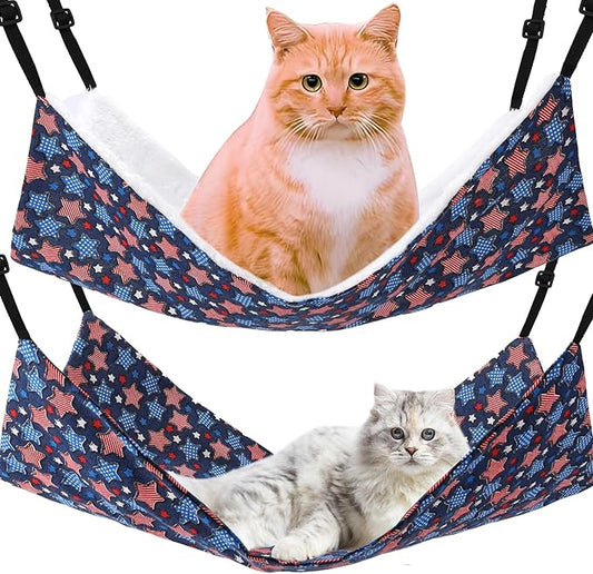 Cat Hammock for Cage Hanging Reversible,2Pack Pet Hammock Bed Adjustable,Soft Sleeping Hammock for Cats,Ferret,Puppy,Rabbits,Small Animals Star (M, Stars)