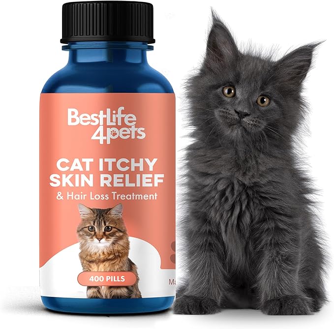 BestLife4Pets All-Natural Healthy Skin and Allergy Relief for Cats - Allergy Medicine for Cats; Cat Allergy Medication; Cat Itchy Skin Treatment - Strengthen Immune System - Easy to Use Pills