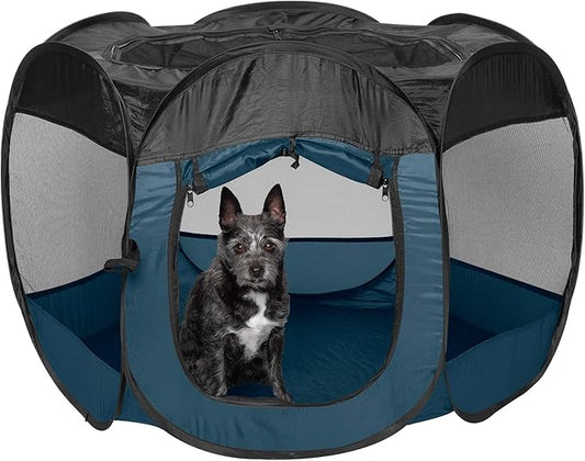 Furhaven Pop Up Playpen Pet Tent Playground - Sailor Blue, Small