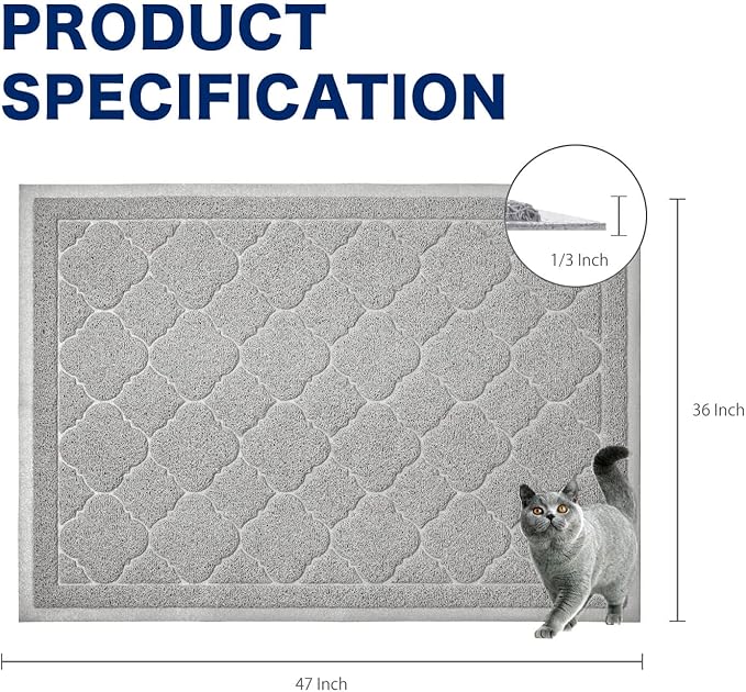 WePet Cat Litter Box Mat, Kitty Premium PVC Pad, Durable Trapping Rug, Phthalate Free, Urine-Resistant, Scatter Control, XXL 47 x 36 Inch, Cadet Grey