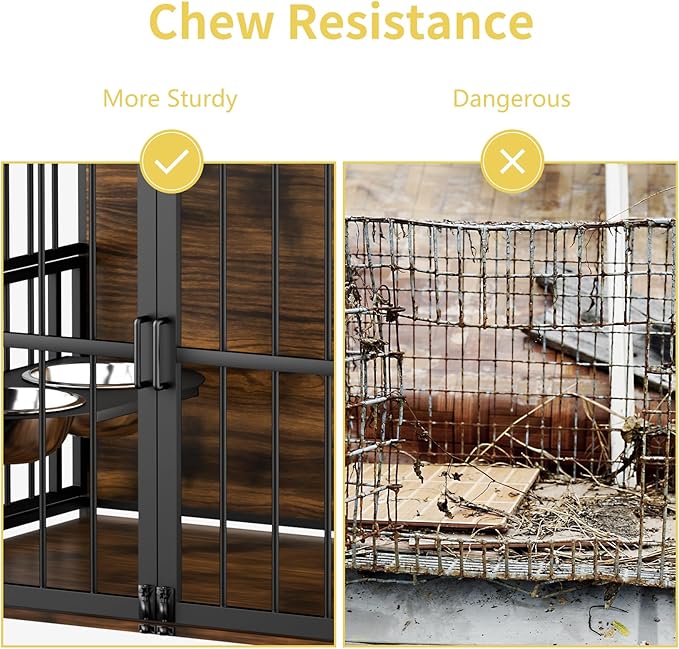 ROOMTEC Dog Crate Furniture-Style Cages for Large Dogs Indoor Heavy Duty Super Sturdy Dog Kennels with 2 Stainless Steel Bowls (48Inch = Int.dims: 46" W x 29" D x 35.5" H)