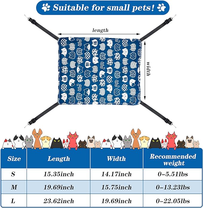 2 Pieces Reversible Cat Hanging Hammock Soft Breathable Pet Cage Hammock with Adjustable Straps and Metal Hooks Double-Sided Hanging Bed for Cats Small Dogs Rabbits (Cat and Plaid,L)