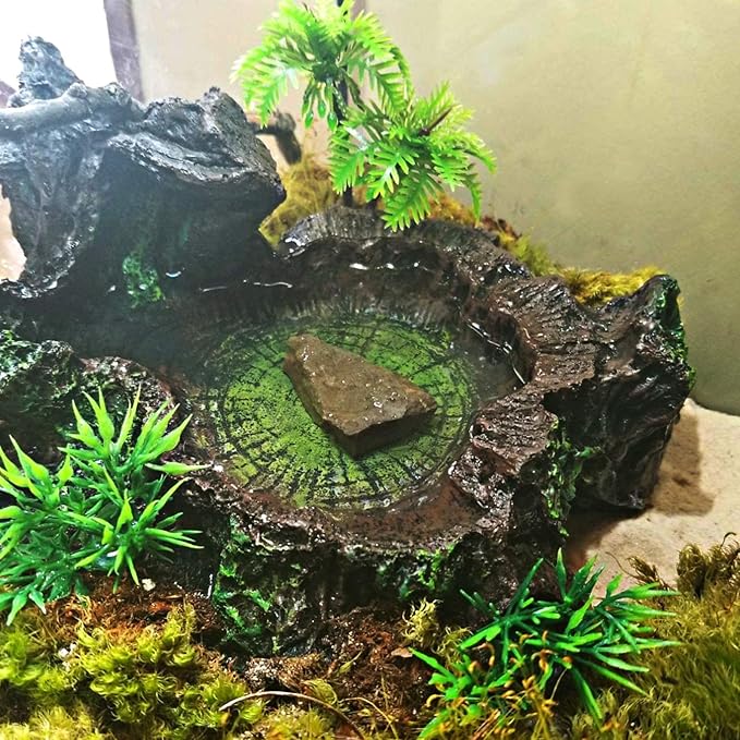 Reptile Tank Accessories Habitat Water Dish Tree Trunk and Artificial Arched Rock Bridge for Bearded Dragon Leopard Gecko Lizard Snake Chameleon Hermit Crab Ball Python Water Frog Turtle