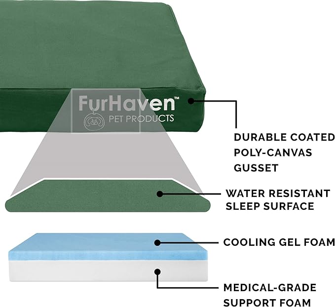 Furhaven Water-Resistant Cooling Gel Dog Bed for Large Dogs w/ Removable Washable Cover, For Dogs Up to 125 lbs - Indoor/Outdoor Logo Print Oxford Polycanvas Mattress - Forest, Jumbo Plus/XXL