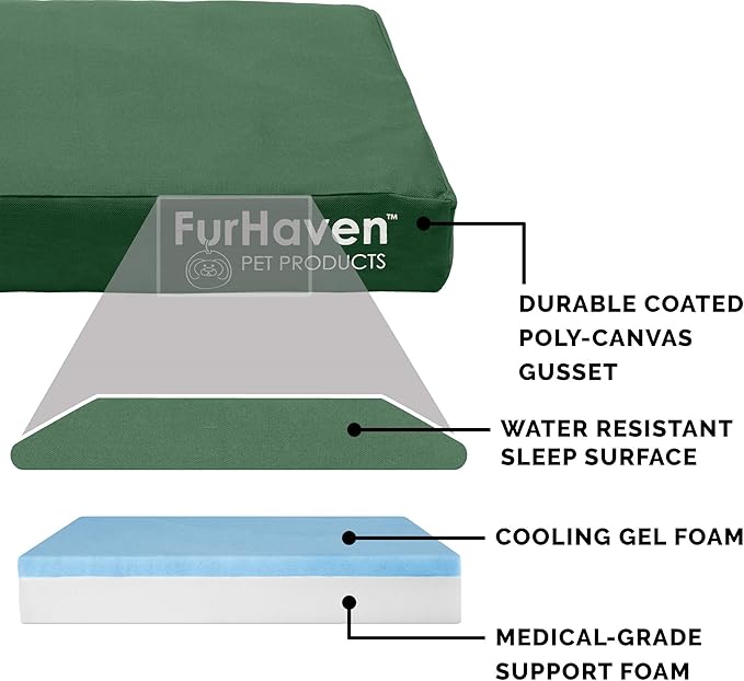 Furhaven Water-Resistant Cooling Gel Dog Bed for Large Dogs w/ Removable Washable Cover, For Dogs Up to 95 lbs - Indoor/Outdoor Logo Print Oxford Polycanvas Mattress - Forest, Jumbo/XL