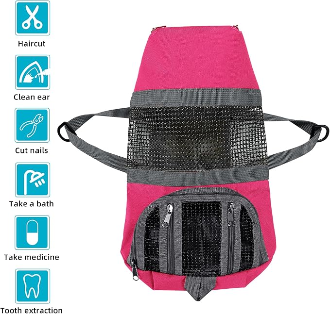 Cinf Cat Nail Clipping Cleaning Grooming Restraint Bag No Scratching Biting for Bathing Nail Trimming Injecting Examining(Rose Red)