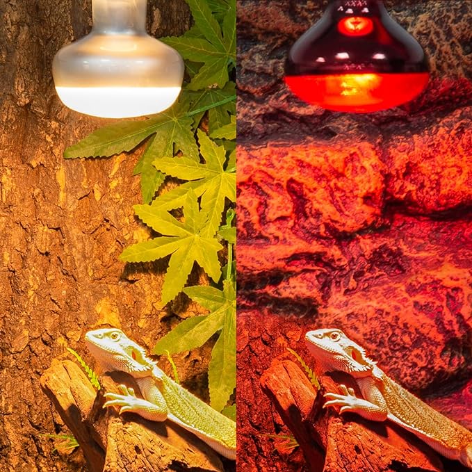 REPTI ZOO 2 Pack 100W Reptile Heat Lamp Bulbs,Upgraded Reptile Day and Night Basking Spot Bulb Combo Amphibian Infrared Heat Lamp Bulb/UVA Basking Spot Daylight Heating Light Bulb